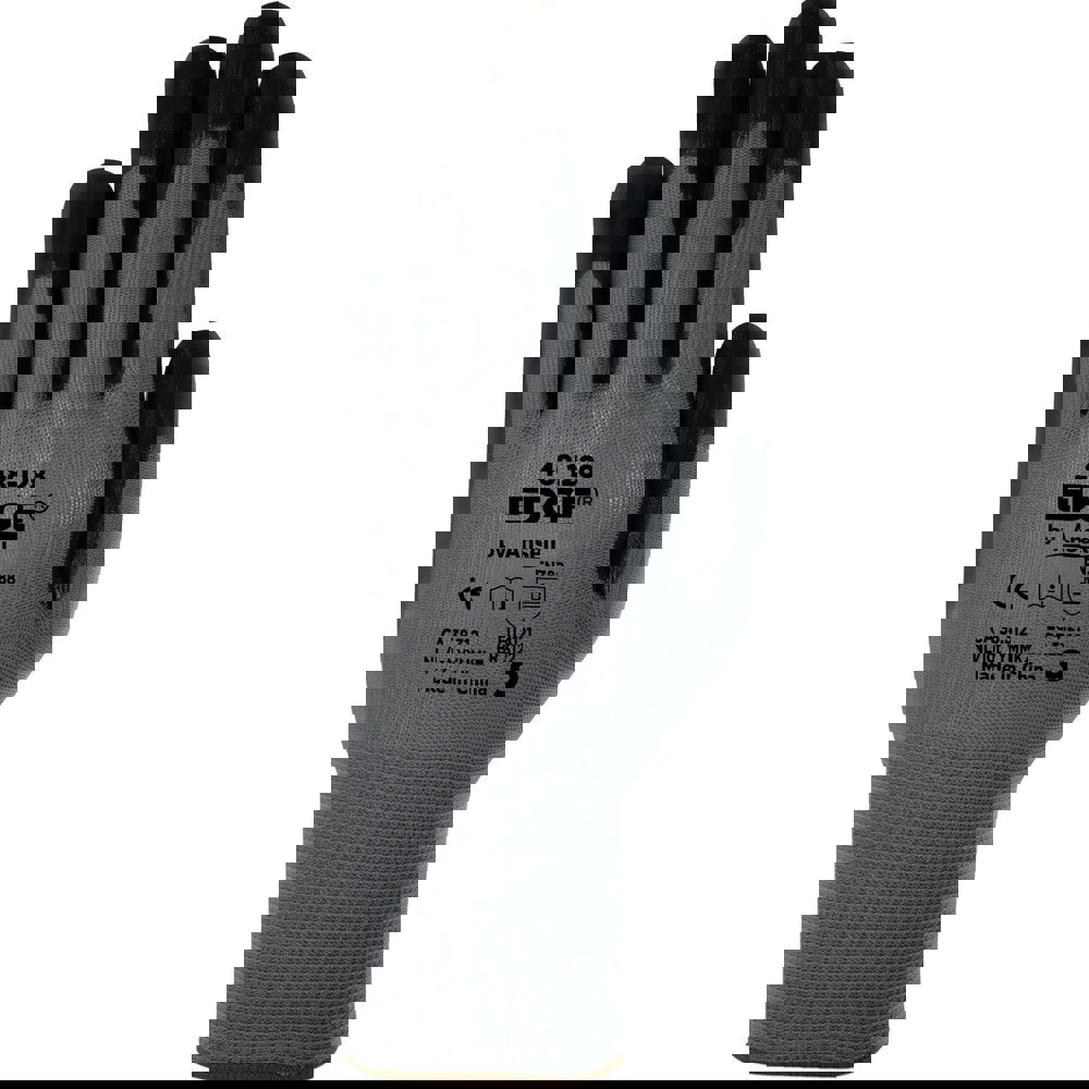 Work & General Purpose Gloves; Glove Type: General Purpose ; Lining Material: Polyester ; Cuff Style: Elastic; Knit ; Primary Material: Polyester ; Coating Material: Nitrile ; Coating Coverage: Palm & Fingertips